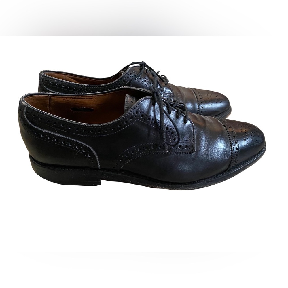 Allen Edmonds Mens 8 1/2 D Sanford Medallion Cap Toe Derby Oxfords Black Leather